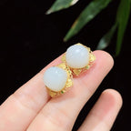 18k金羊脂白玉耳钉00861465（4.3g）