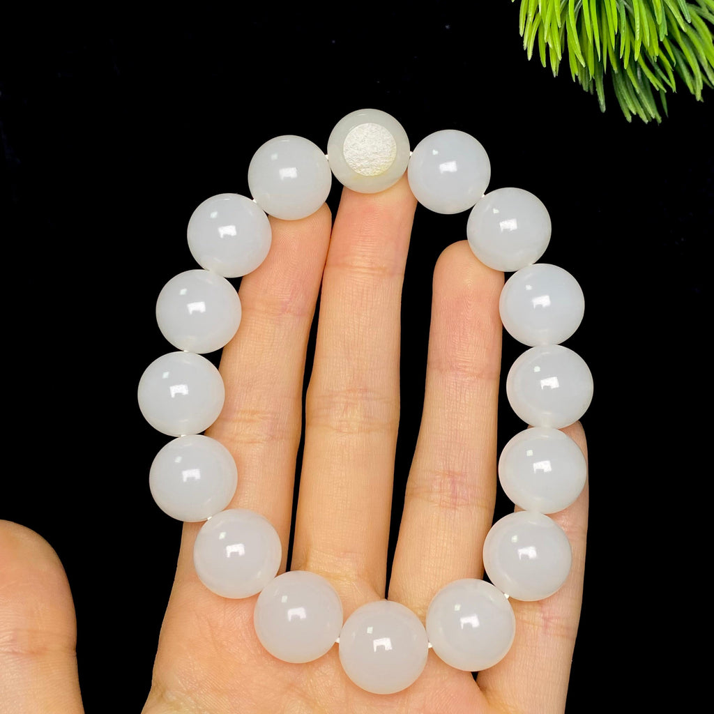 和田玉籽料白玉圆珠手串（67.3g）