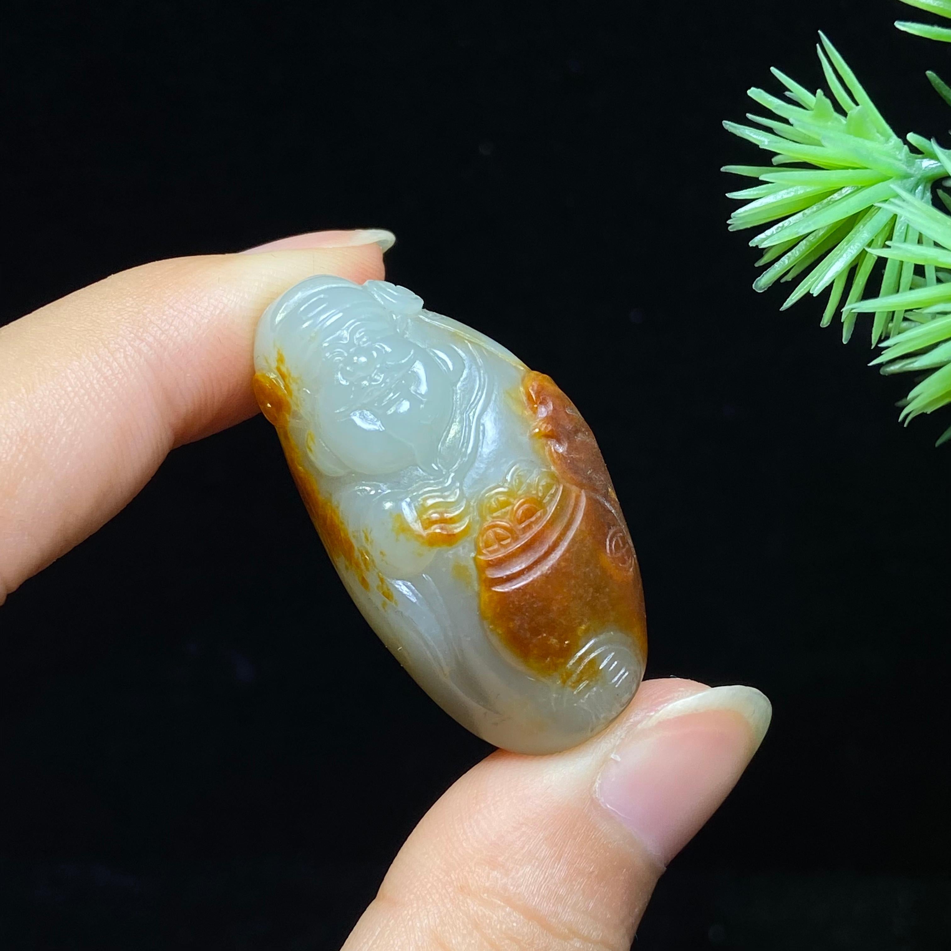 和田玉籽料独籽财神（12.0g）