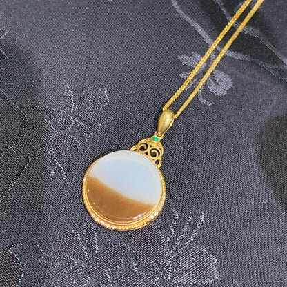 18k金糖羊脂白玉平安吊坠（3.6g）