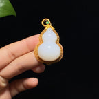 顶级和田羊脂白玉金镶嵌葫芦挂件（17.3g）