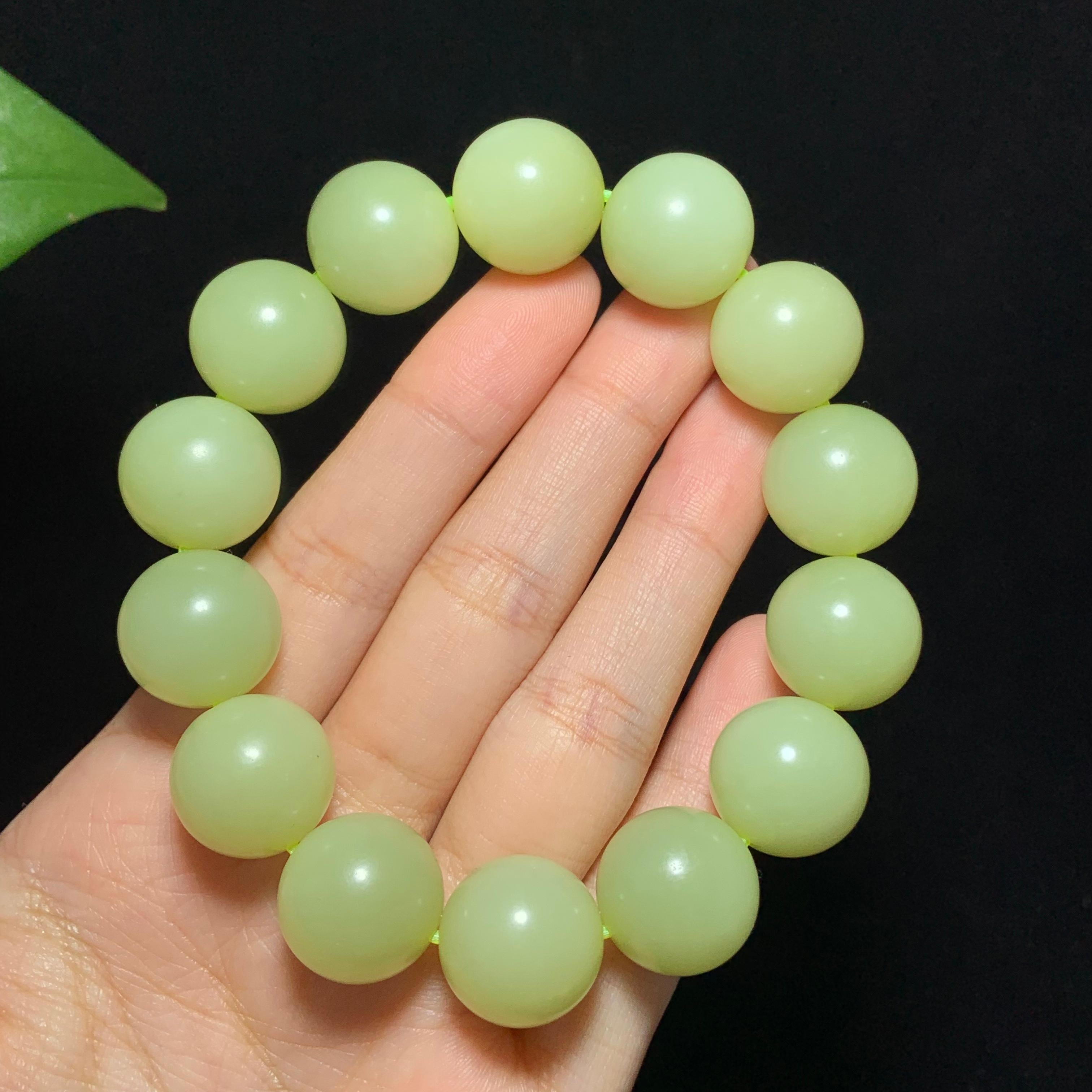 收藏级和田山料黄口圆珠手串（88.5g）