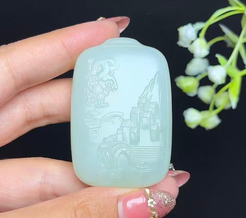和田玉御龙山水普贤菩萨（50.5g）