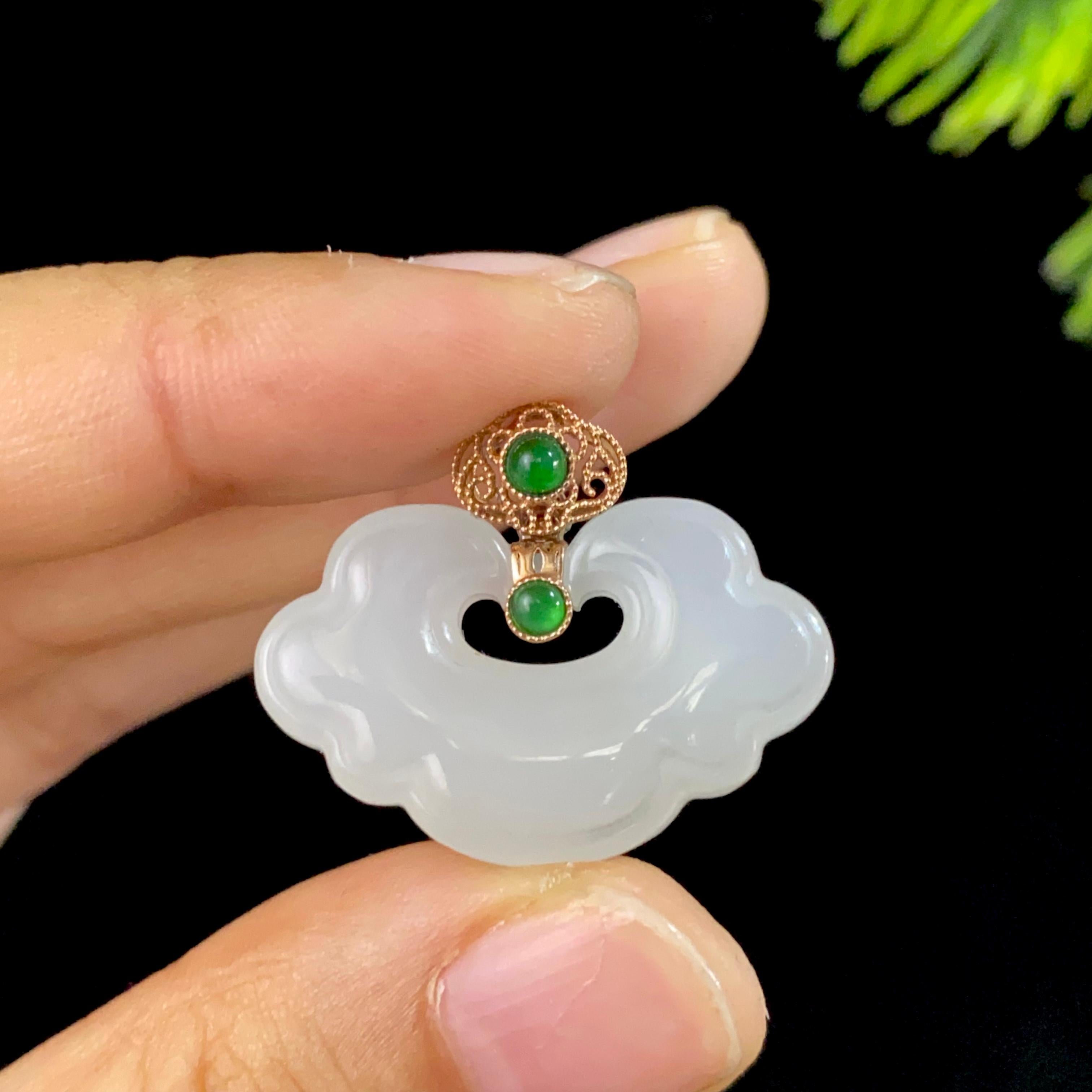 和田玉18k金羊脂白玉如意锁吊坠（5.0g）