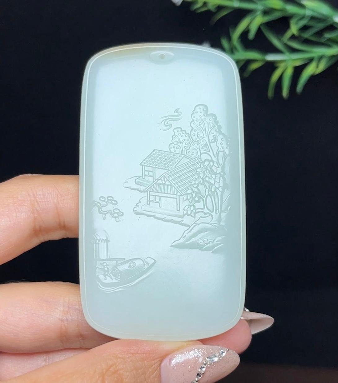 和田玉糖白料安居乐业山水牌（78.3g）