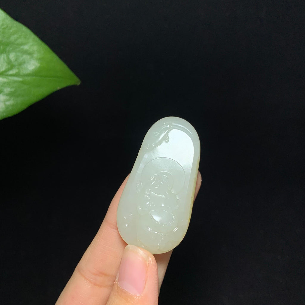 收藏级和田籽料秋梨皮白玉弥勒佛挂件（27.3g）