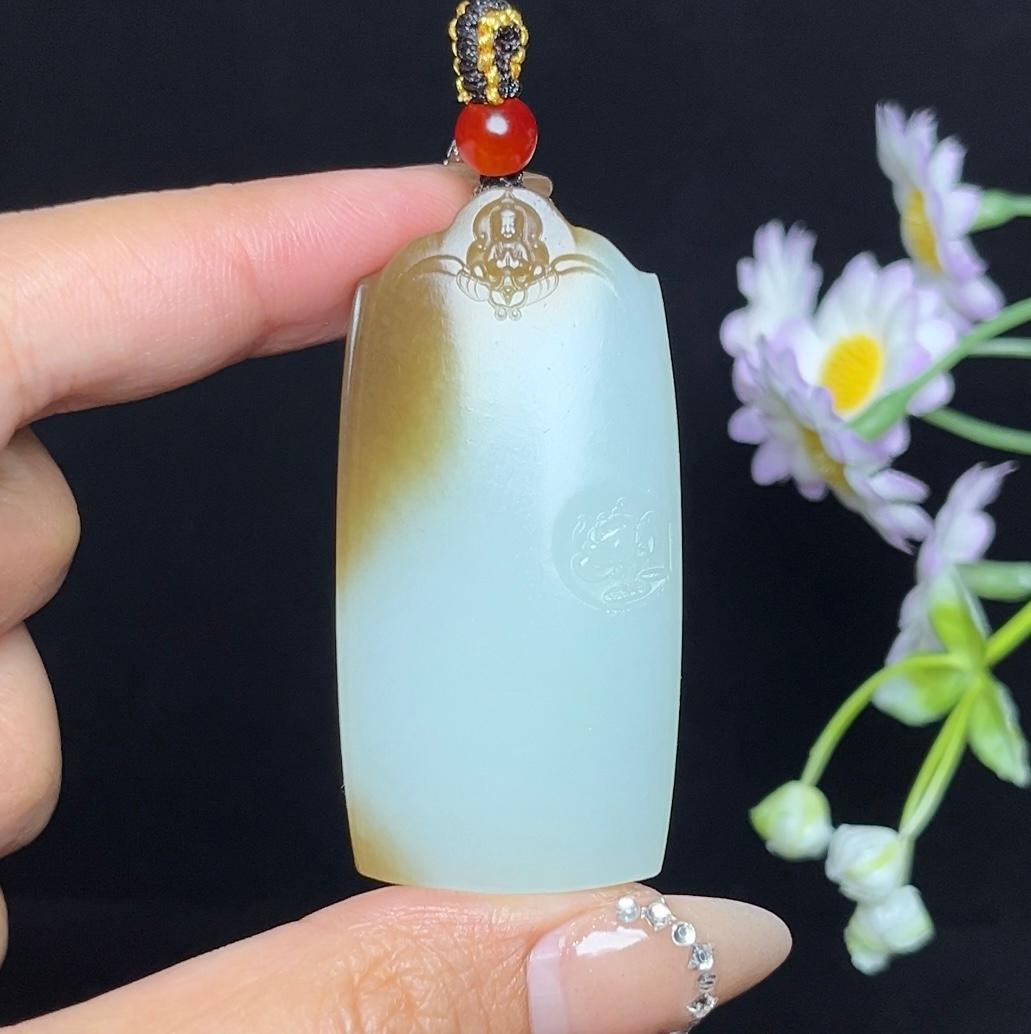 和田玉糖白莲花平安无事牌（36.0g）