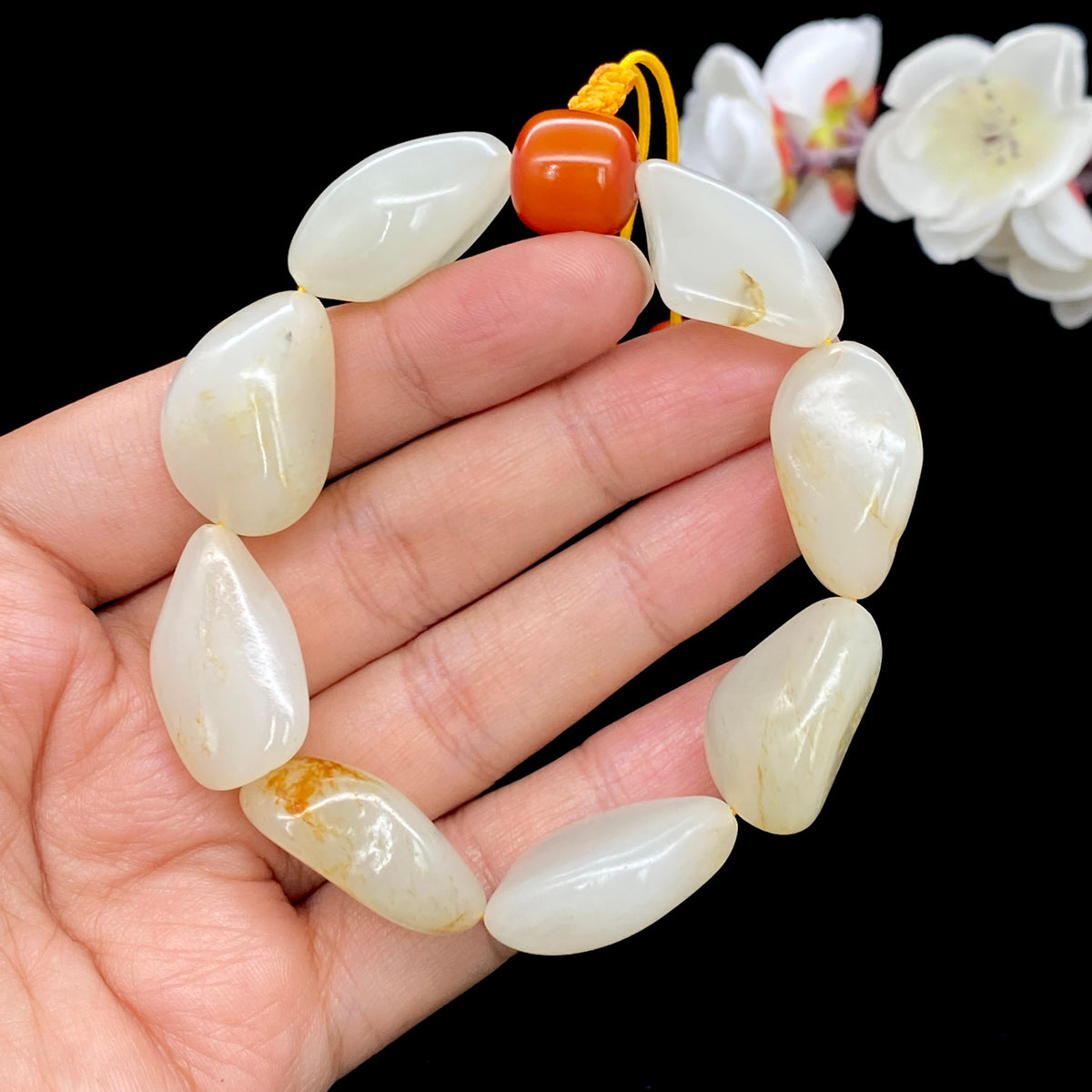 和田玉白玉带洒金皮籽料【精品手串】（55.2g）