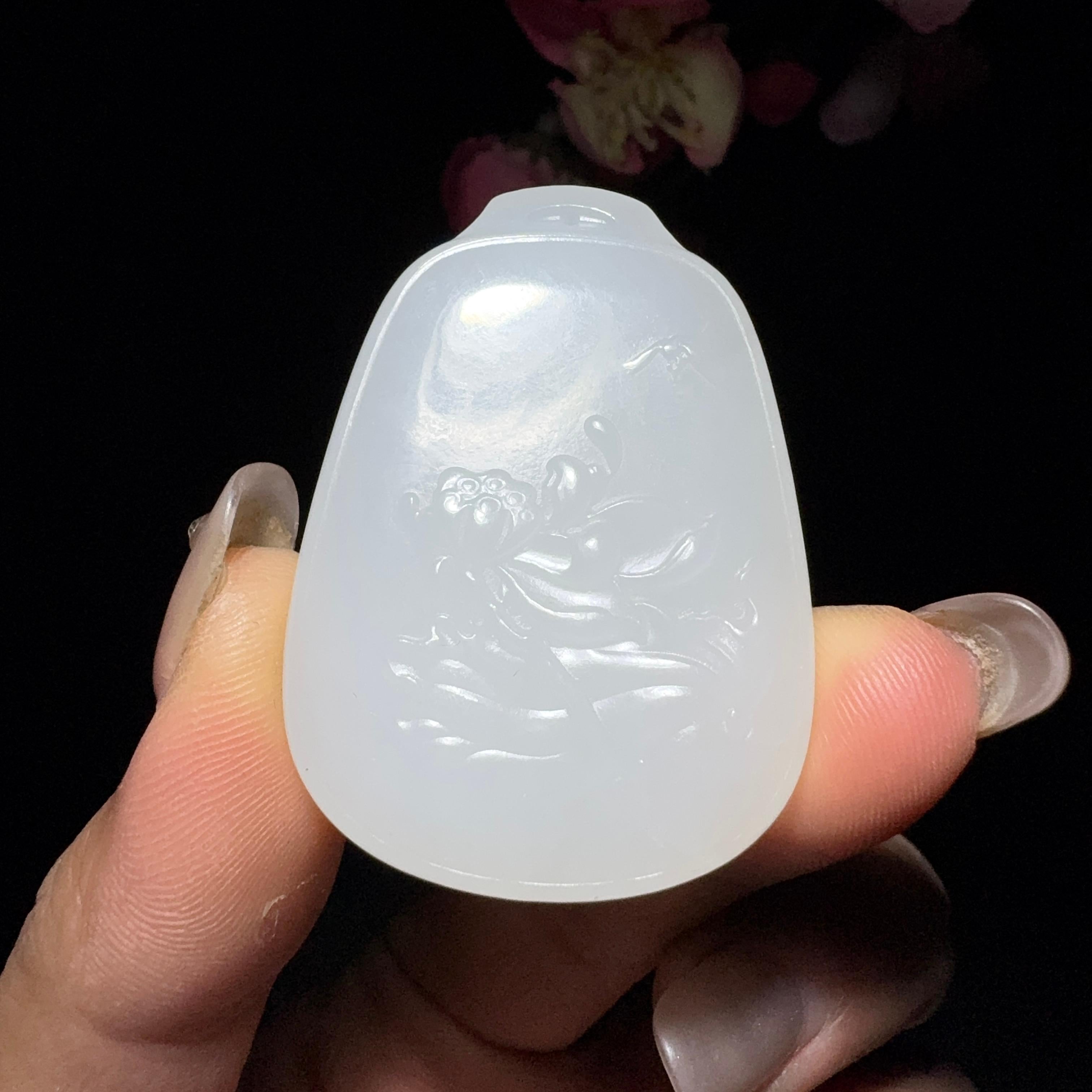 和田玉白玉挂件花开富贵（28.7g）