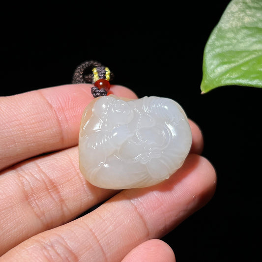 和田玉籽料洒金皮佛公挂件（14.2g）