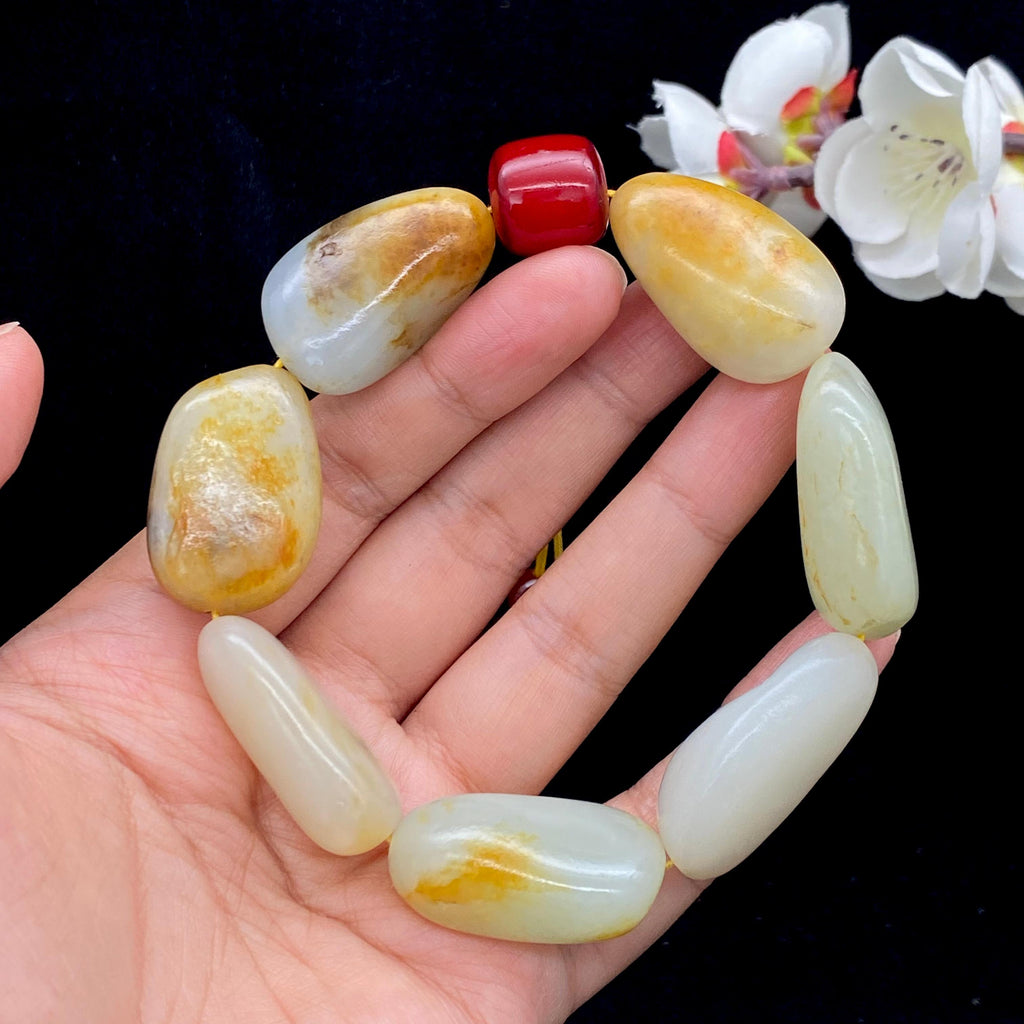 和田玉洒金皮籽料【精品手串】（98.7g）