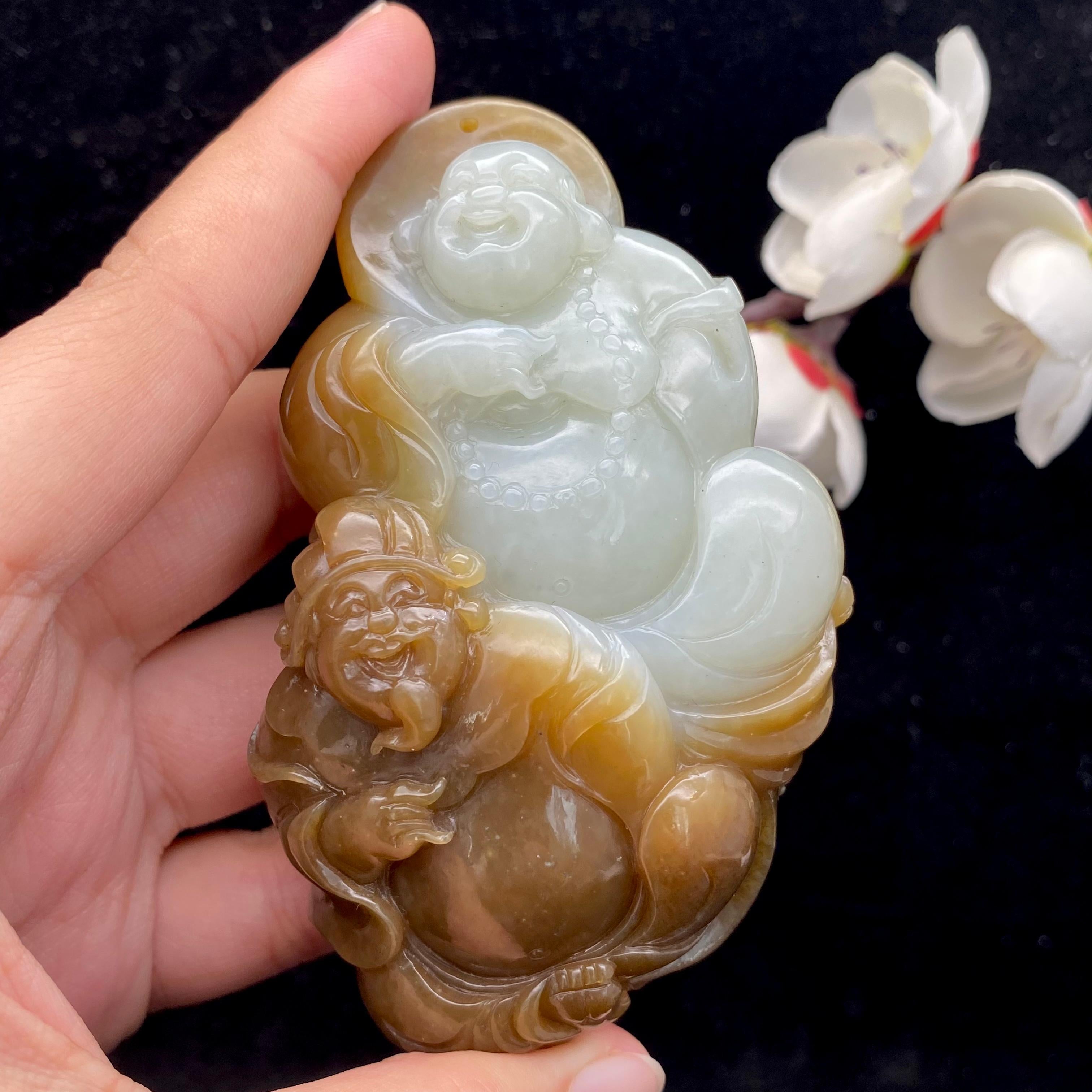 和田玉糖白【财福双收】手把件（177g）