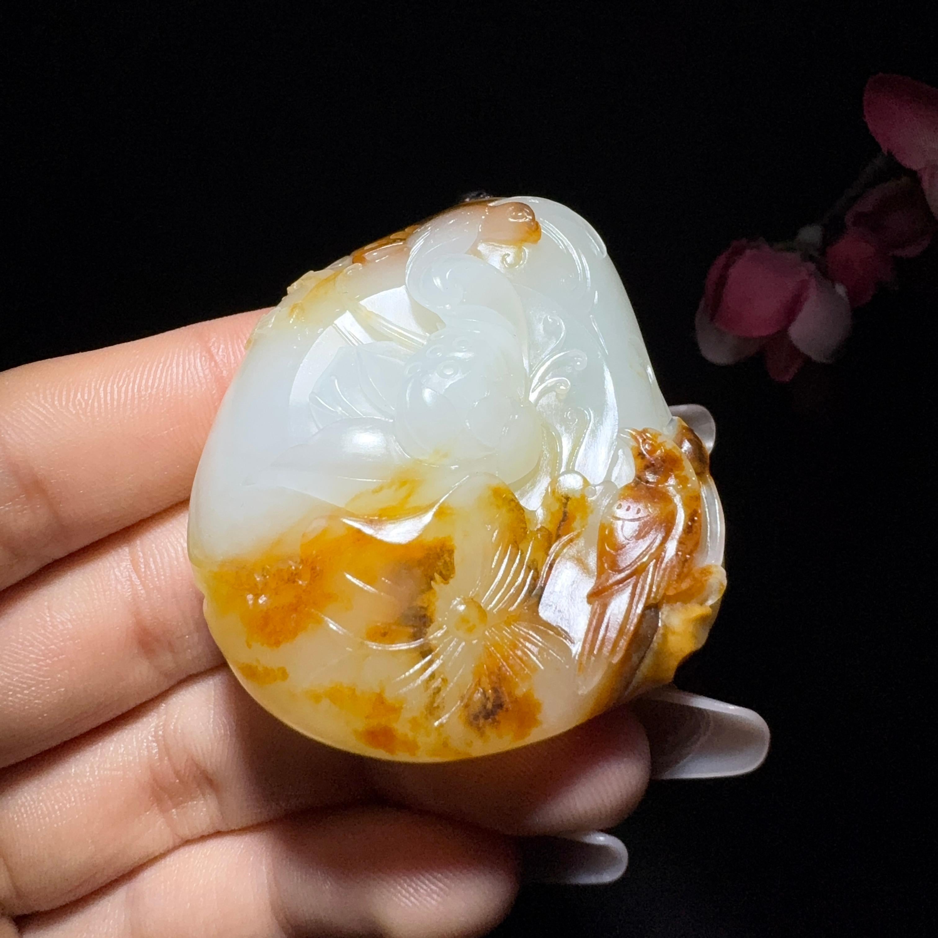 和田玉籽料大挂件喜事连连（78.2g）