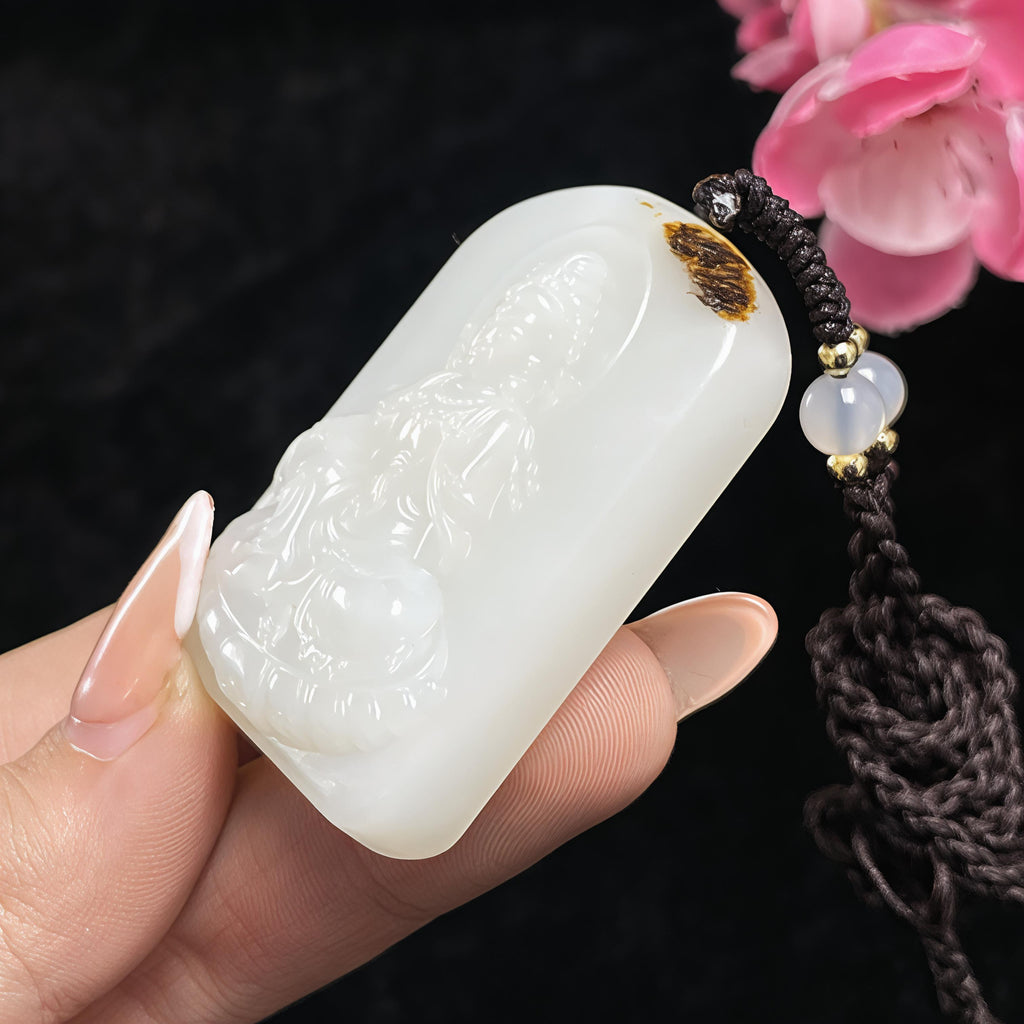和田玉籽料羊脂白玉黄财神牌（43.7g）