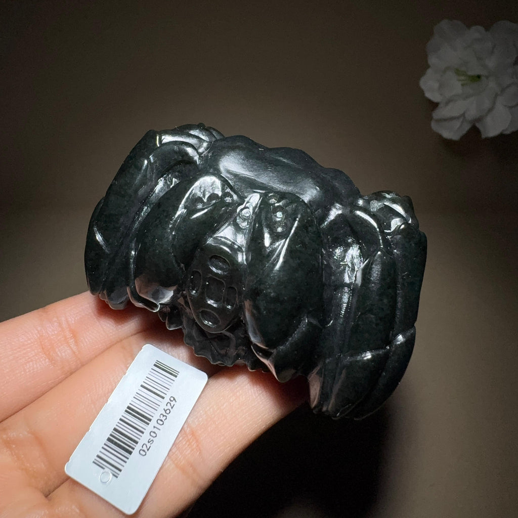 和田玉黑青手把件螃蟹（173.7g）