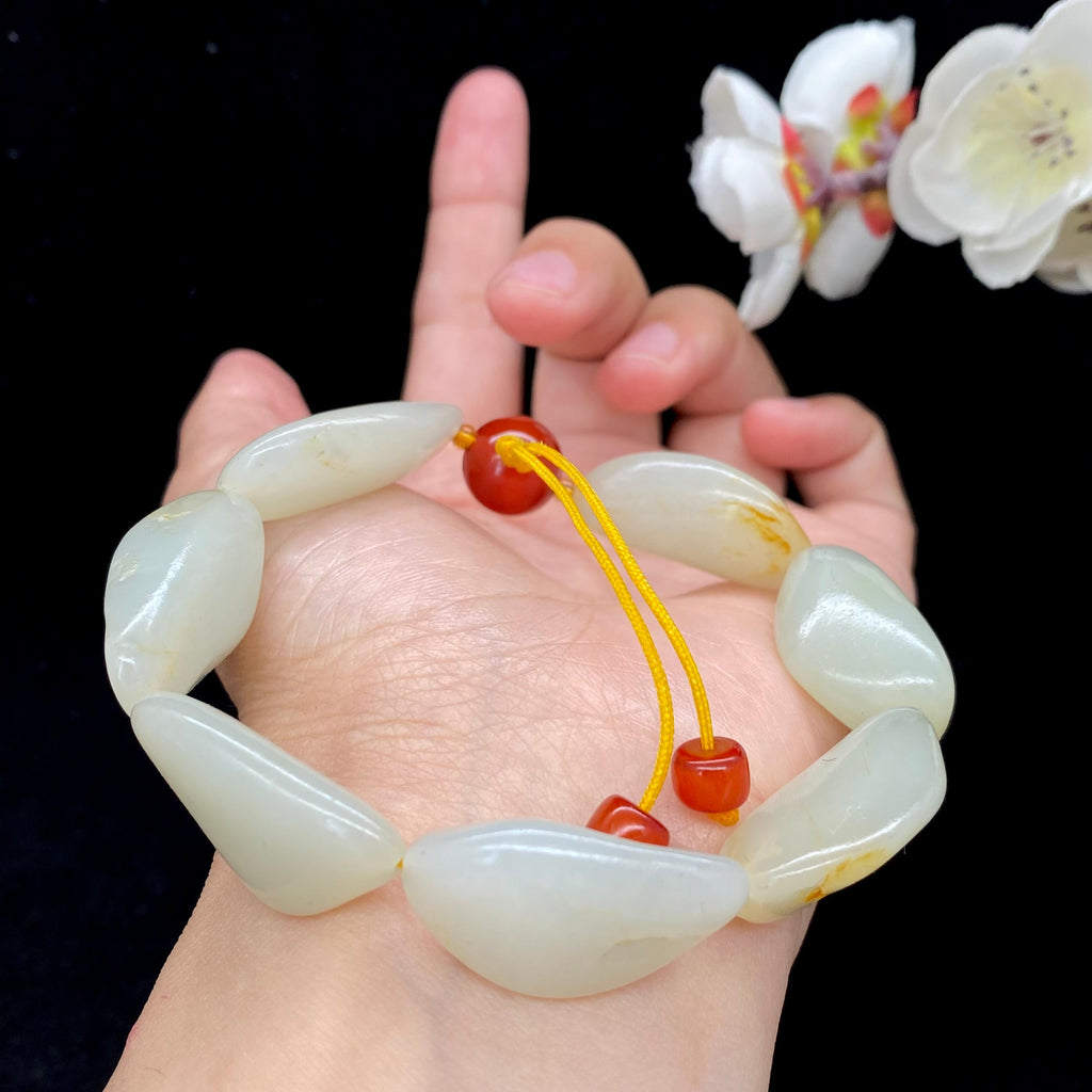和田玉白玉带洒金皮籽料【精品手串】（50.8g）