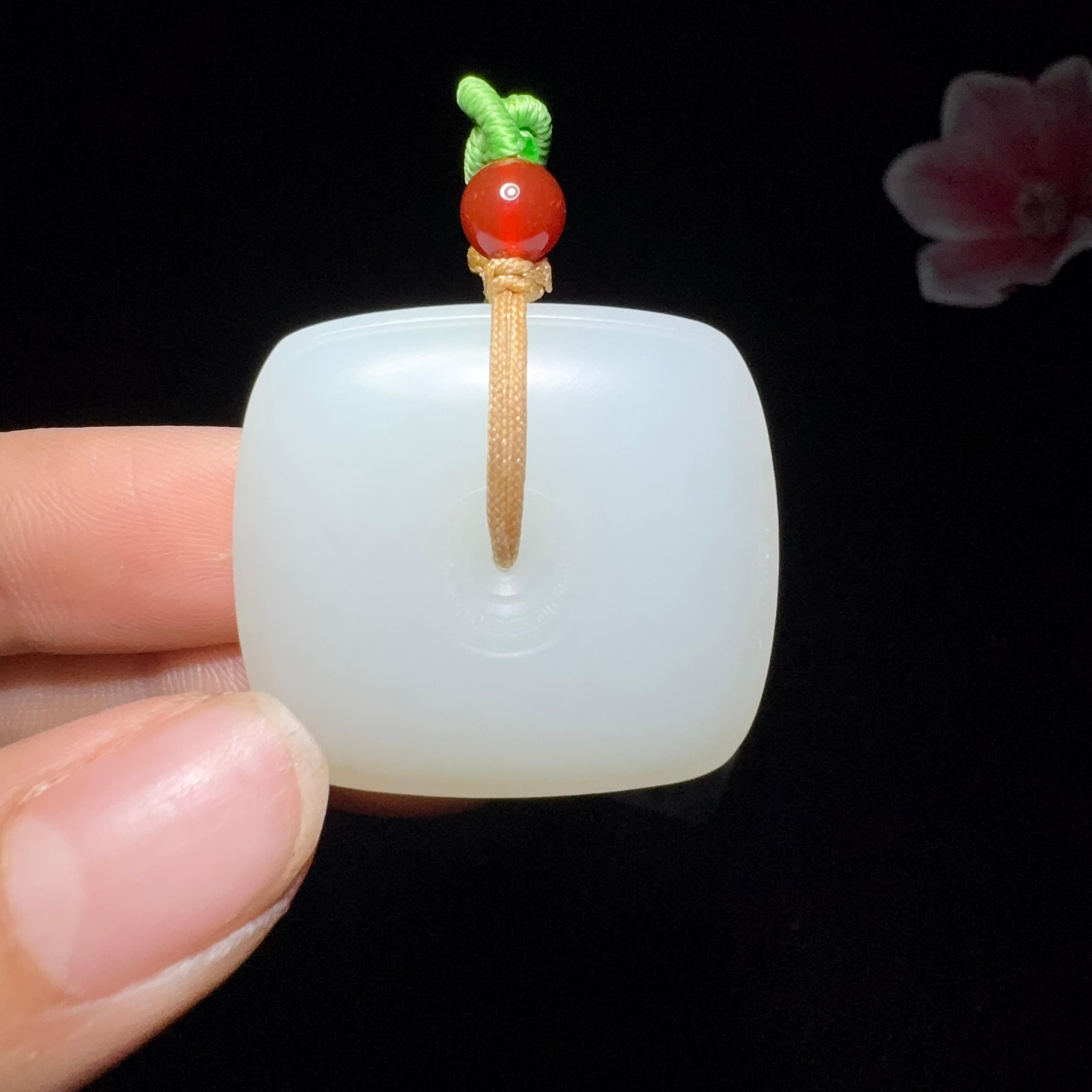 和田玉白玉方形平安扣（21.1g）