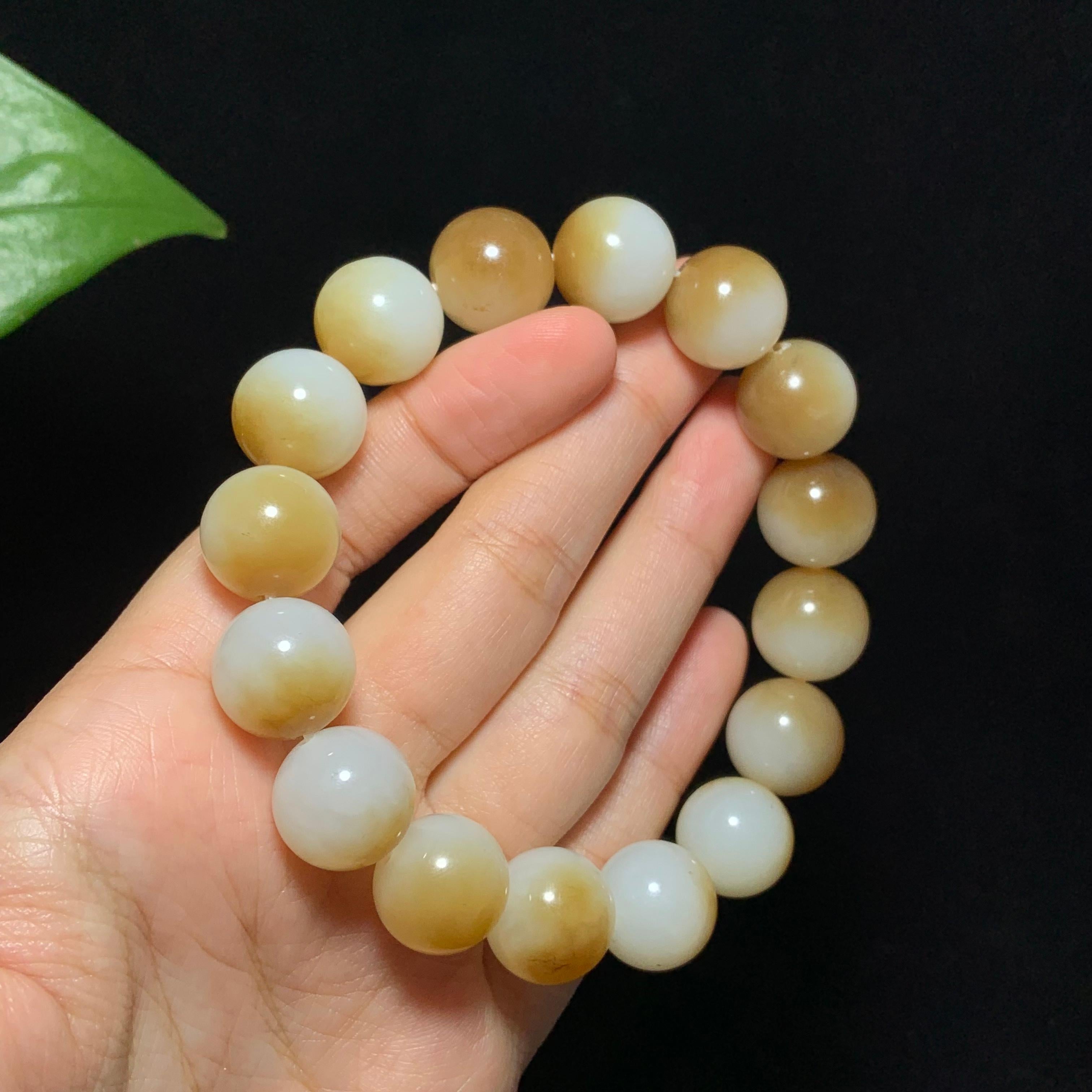 收藏级新疆且末糖白玉聚宝盆手串（68.2g）