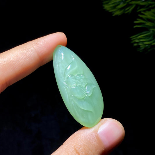 和田玉碧玉粉青花开富贵（15.1g）