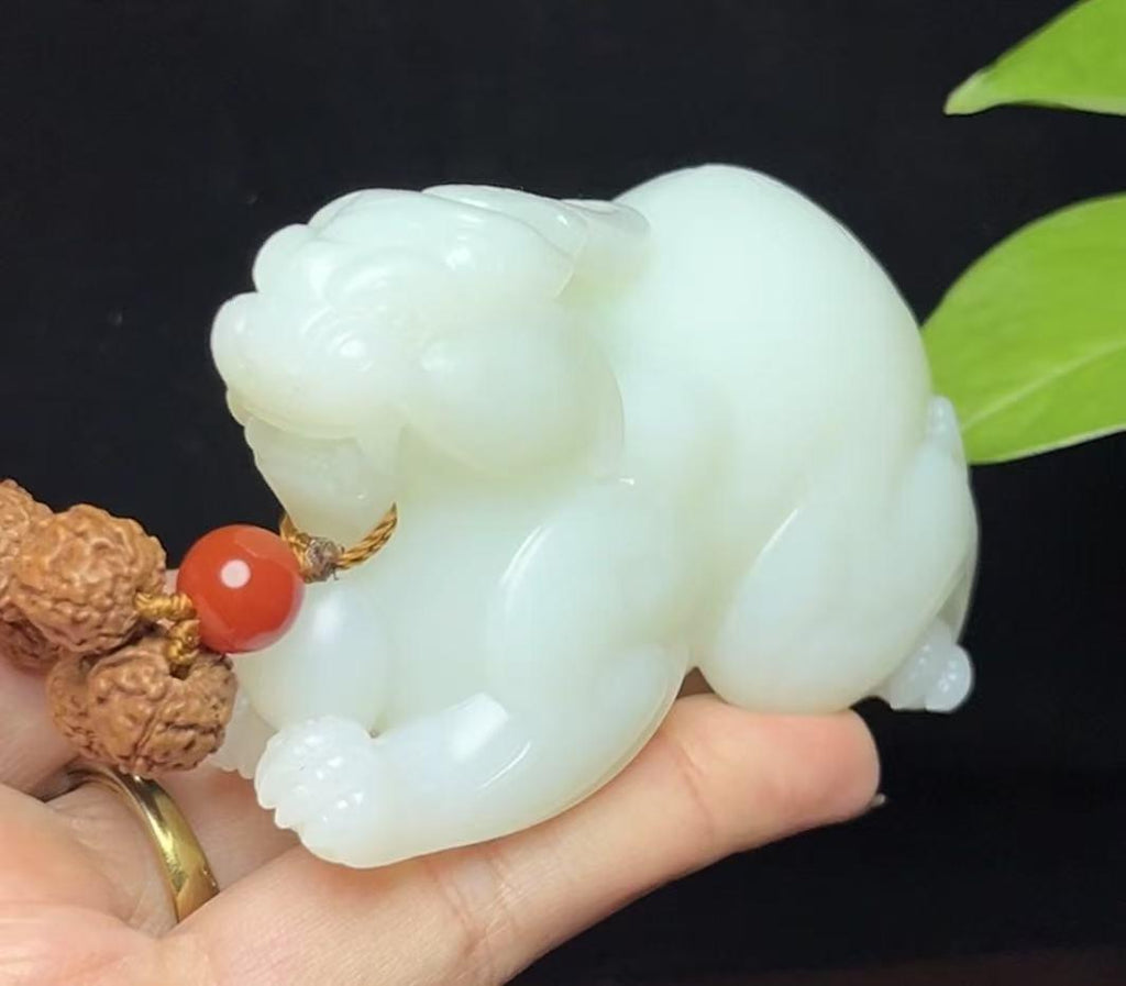 和田羊脂玉貔貅手把件摆件（263.8g）