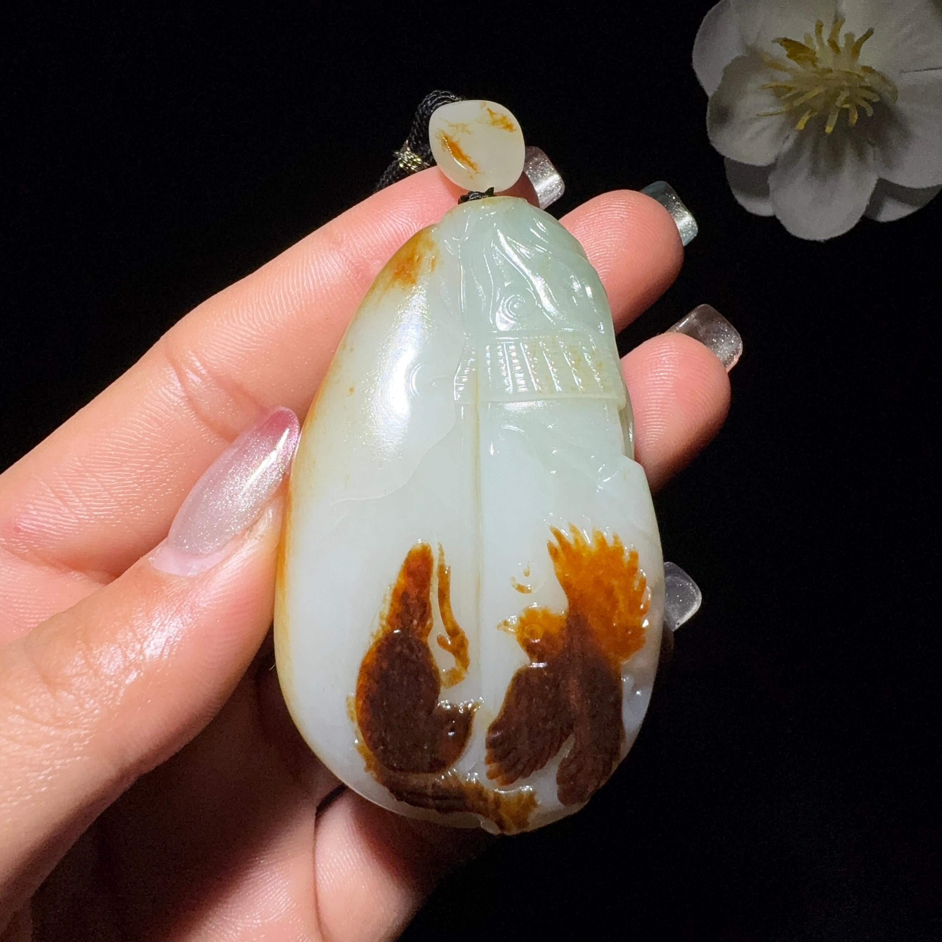 和田玉籽料挂件双喜临门（77.6g）