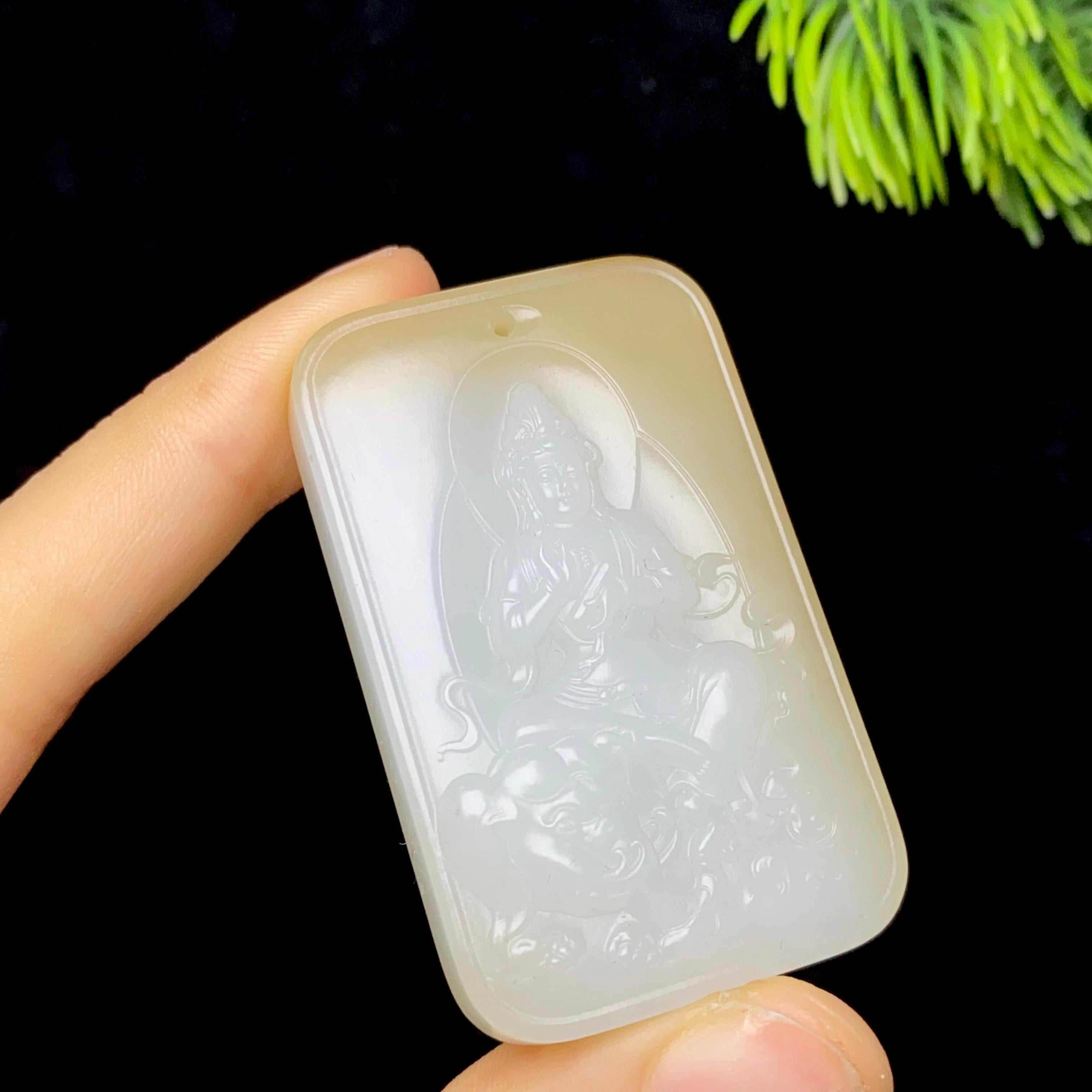 和田玉糖白普贤菩萨（36.9g）