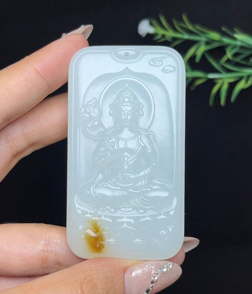 和田玉糖白羊脂玉持莲观音（68.5g）