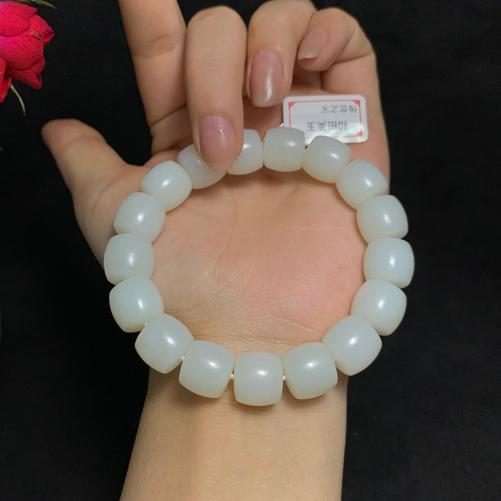精品和田白玉直切珠手串（64.0g）