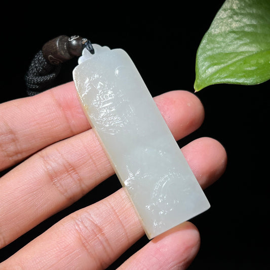 和田玉籽料洒金皮山水牌（23.6g）