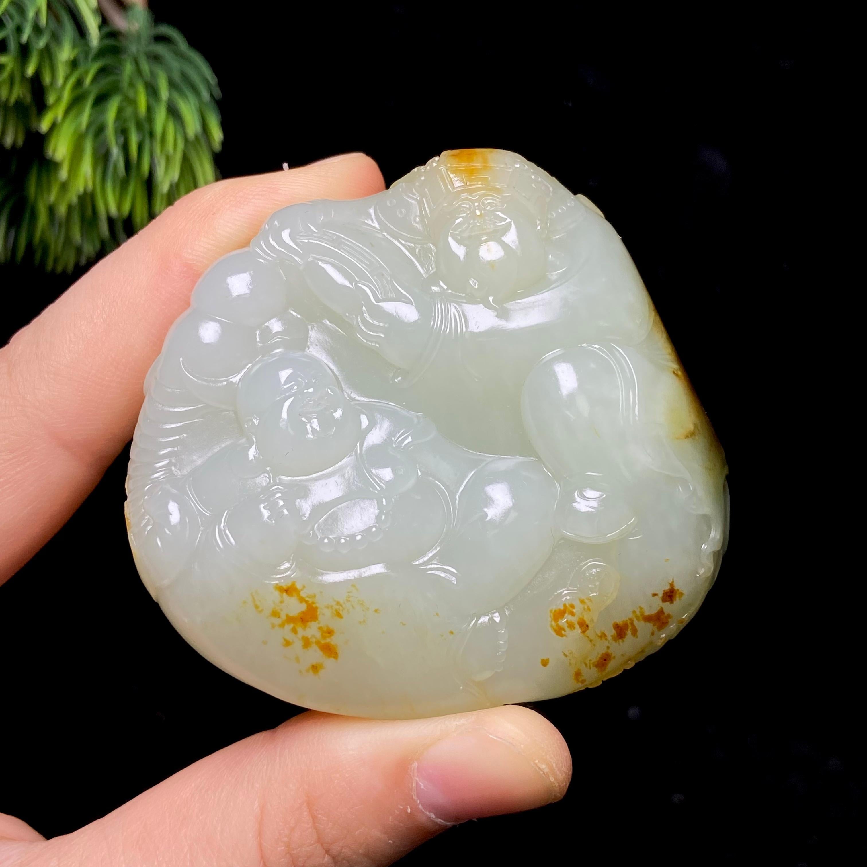 和田玉籽料财富双全把件（173.0g）