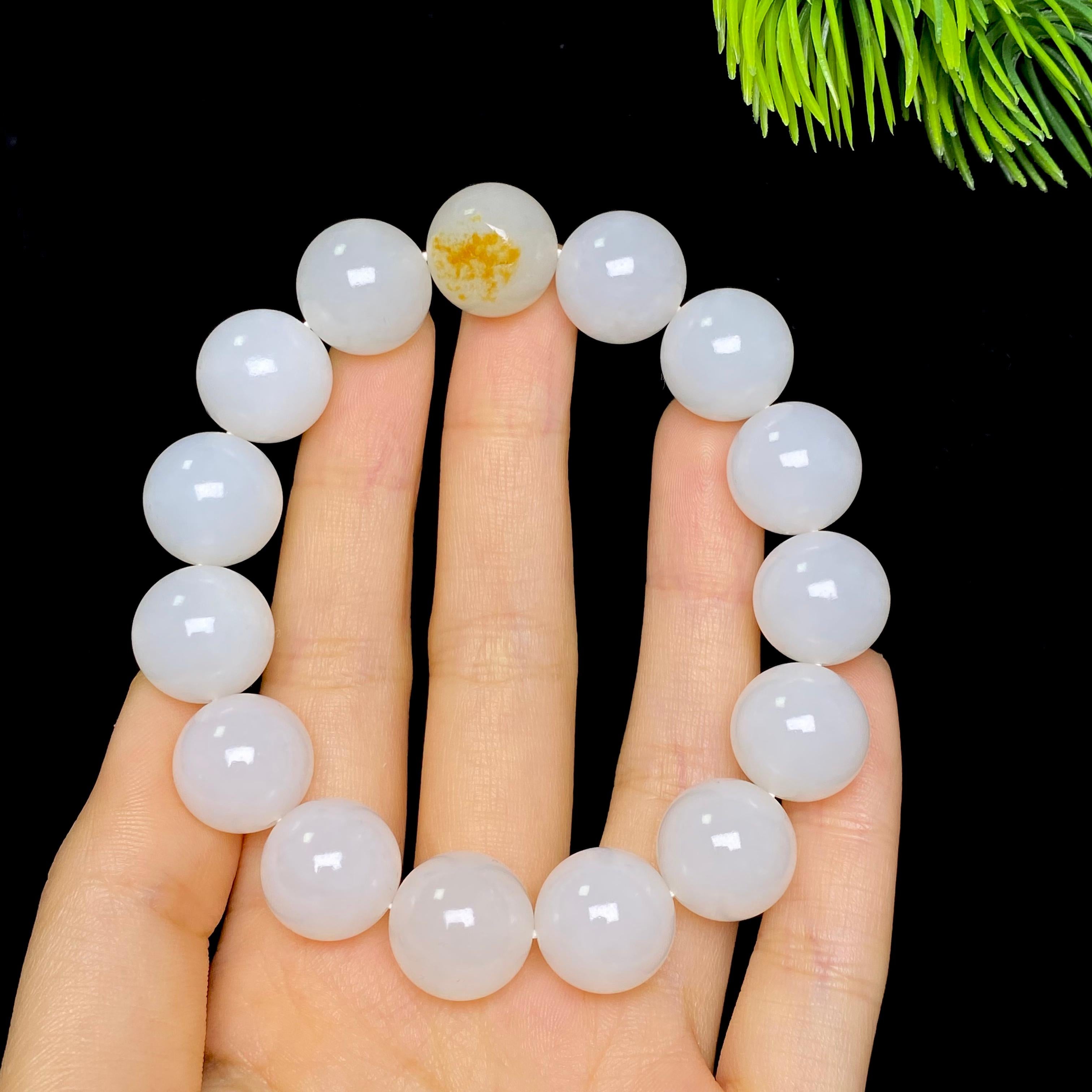 和田玉籽料白玉圆珠手串（62.4g）