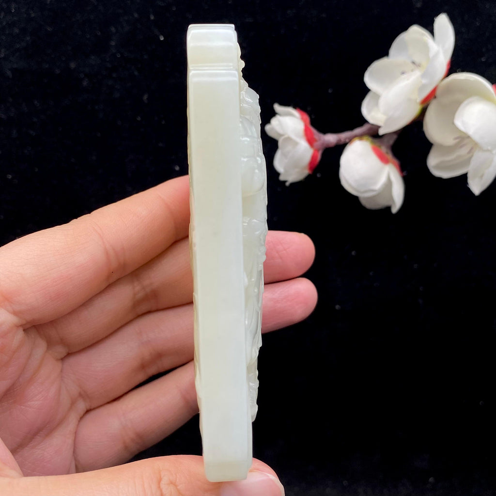 和田玉糖白【关公】手把件（130g）