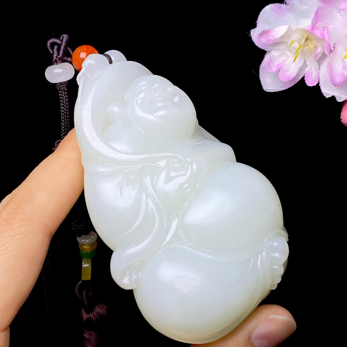 和田玉白玉佛公手把件（192.7g）