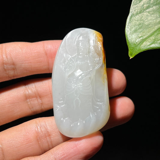 和田玉籽料沁黄皮观音挂件（35.9g）