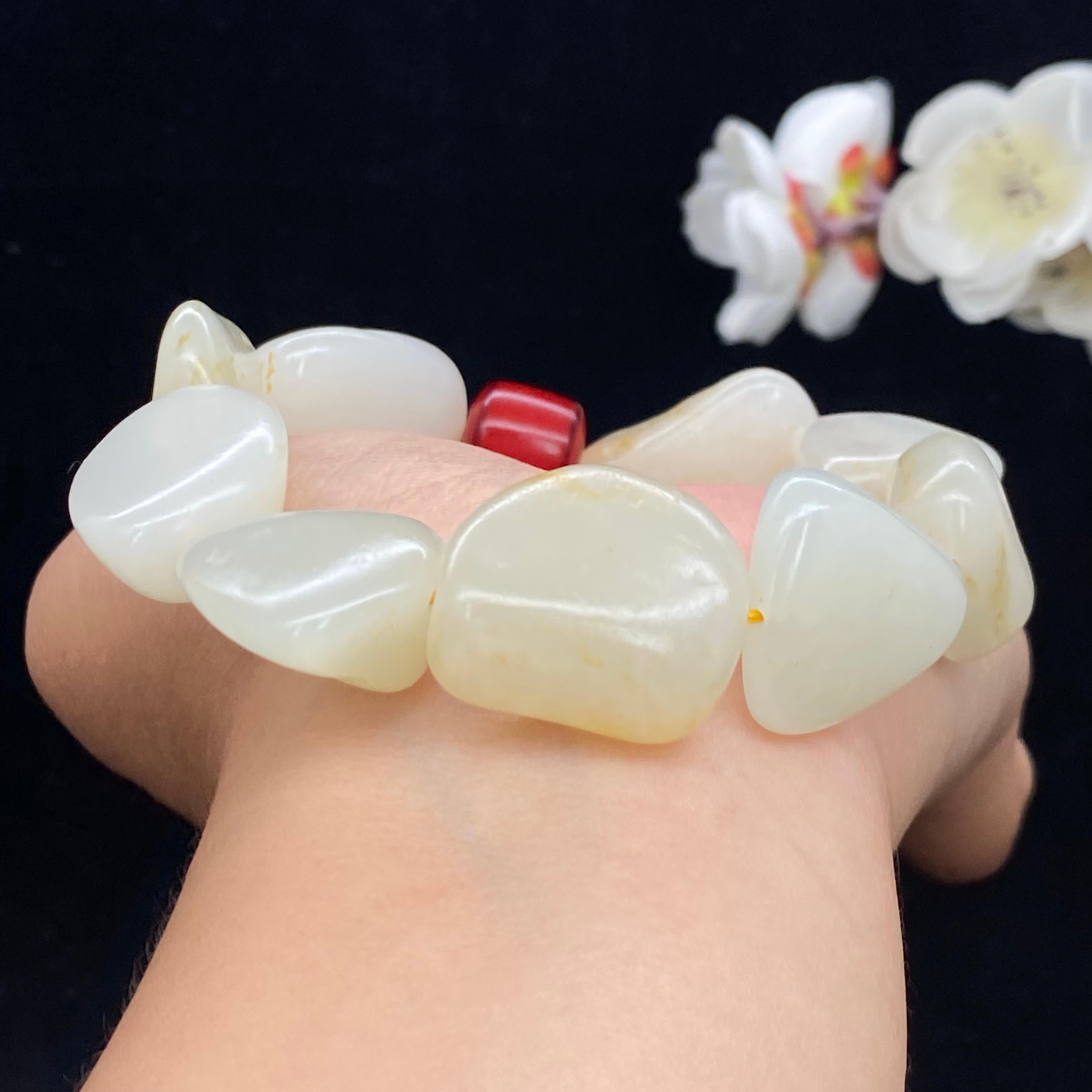 和田玉白玉带洒金皮籽料【精品手串】（77.3g）