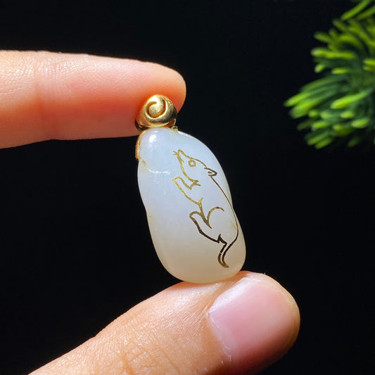 和田玉白玉18k金扣头搓金籽料原石（7.3g）