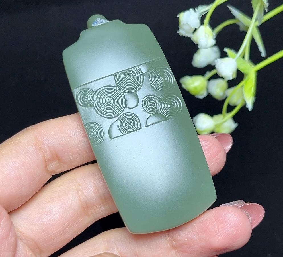 和田玉碧玉粉碧圆满成功平安无事牌（61.5g）
