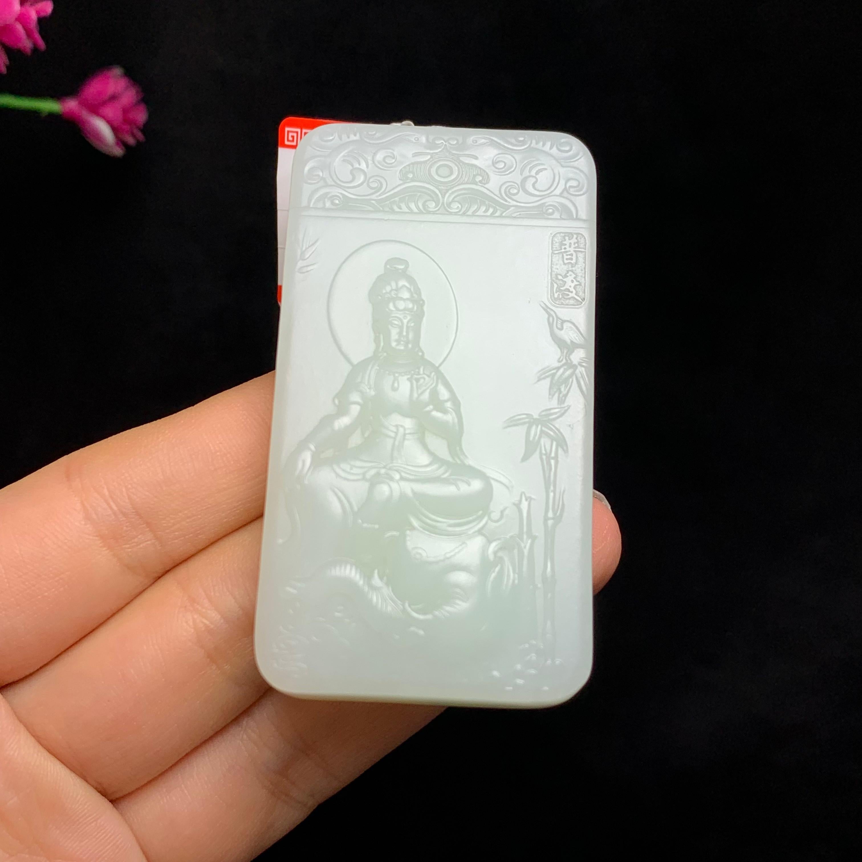 顶级和田玉白玉普贤菩萨挂件（76.6g）