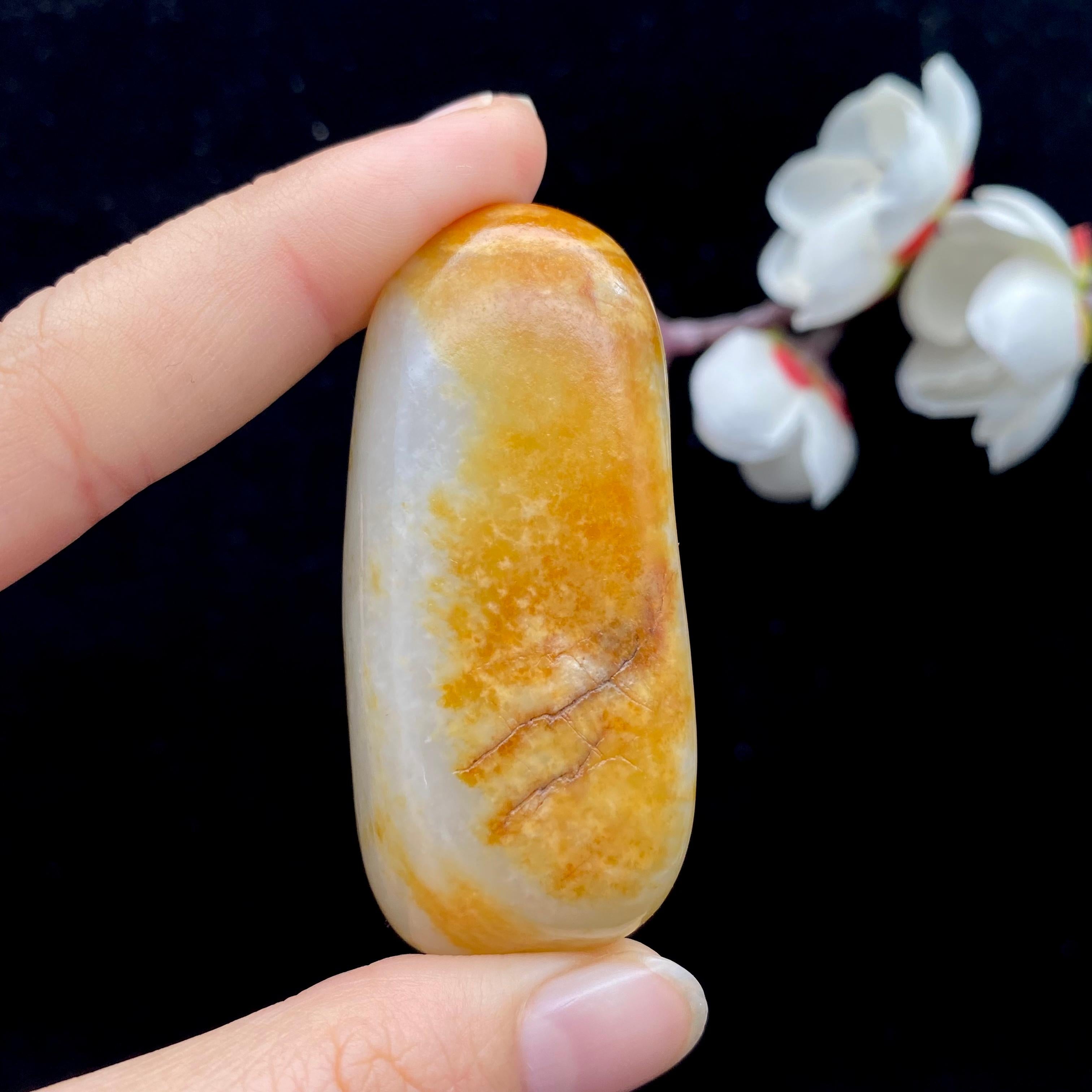 和田玉黄皮白玉籽料龙龟雕件（64.7g） – 厚德载玉