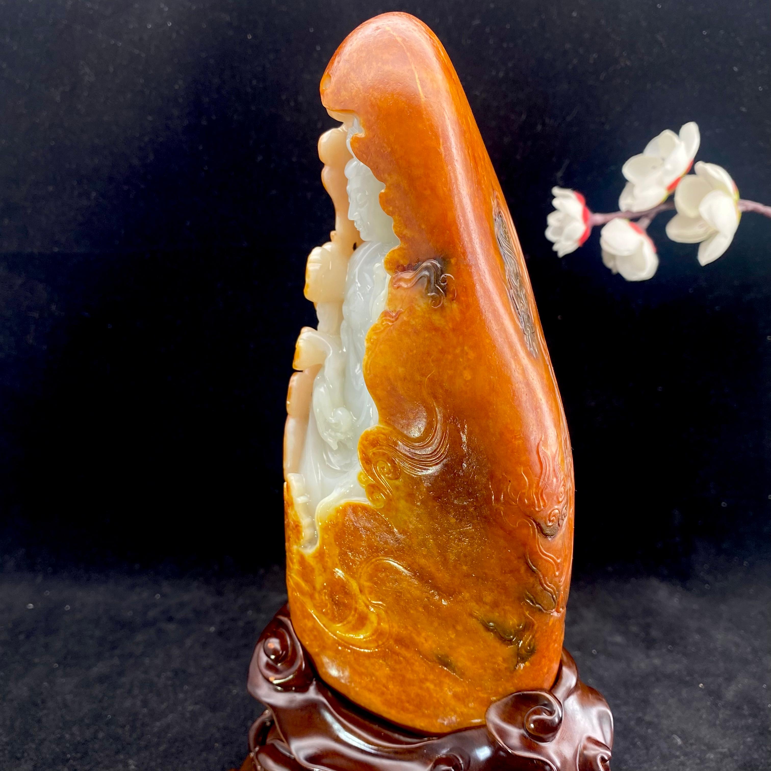 和田玉红沁皮籽料【观音菩萨】摆件（1458.8g）