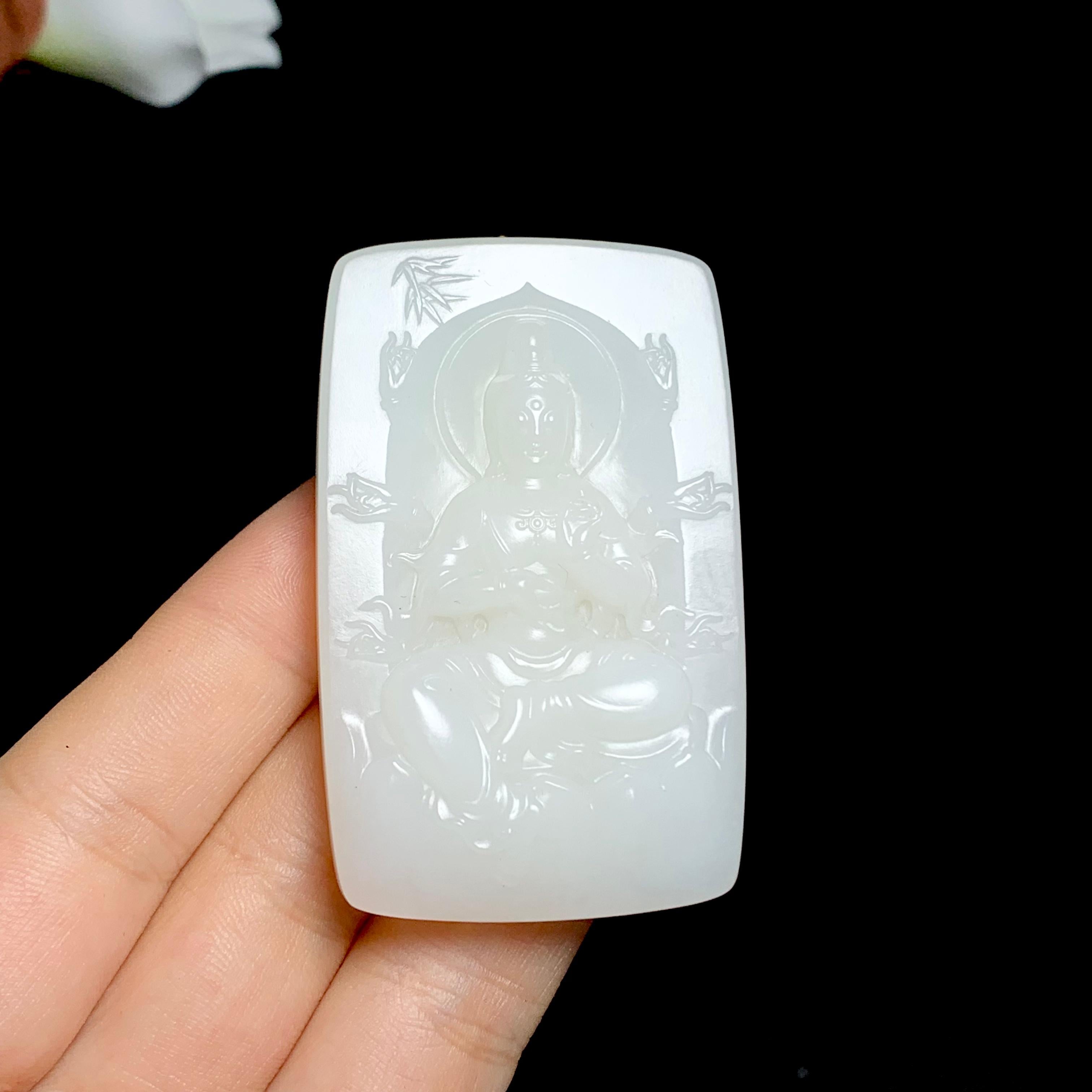 和田羊脂白玉千手观音（53.1g）