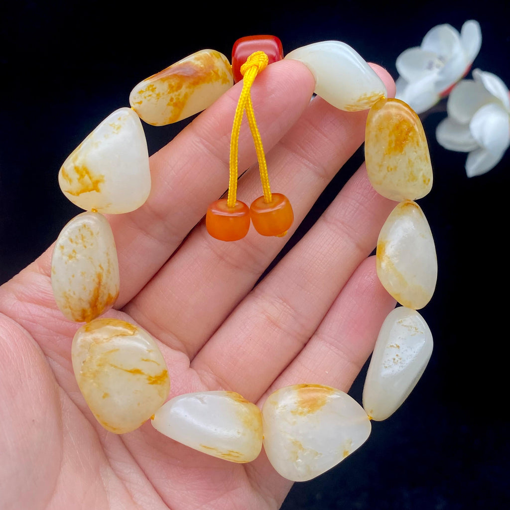 和田玉洒金皮籽料【精品手串】（50.8g）