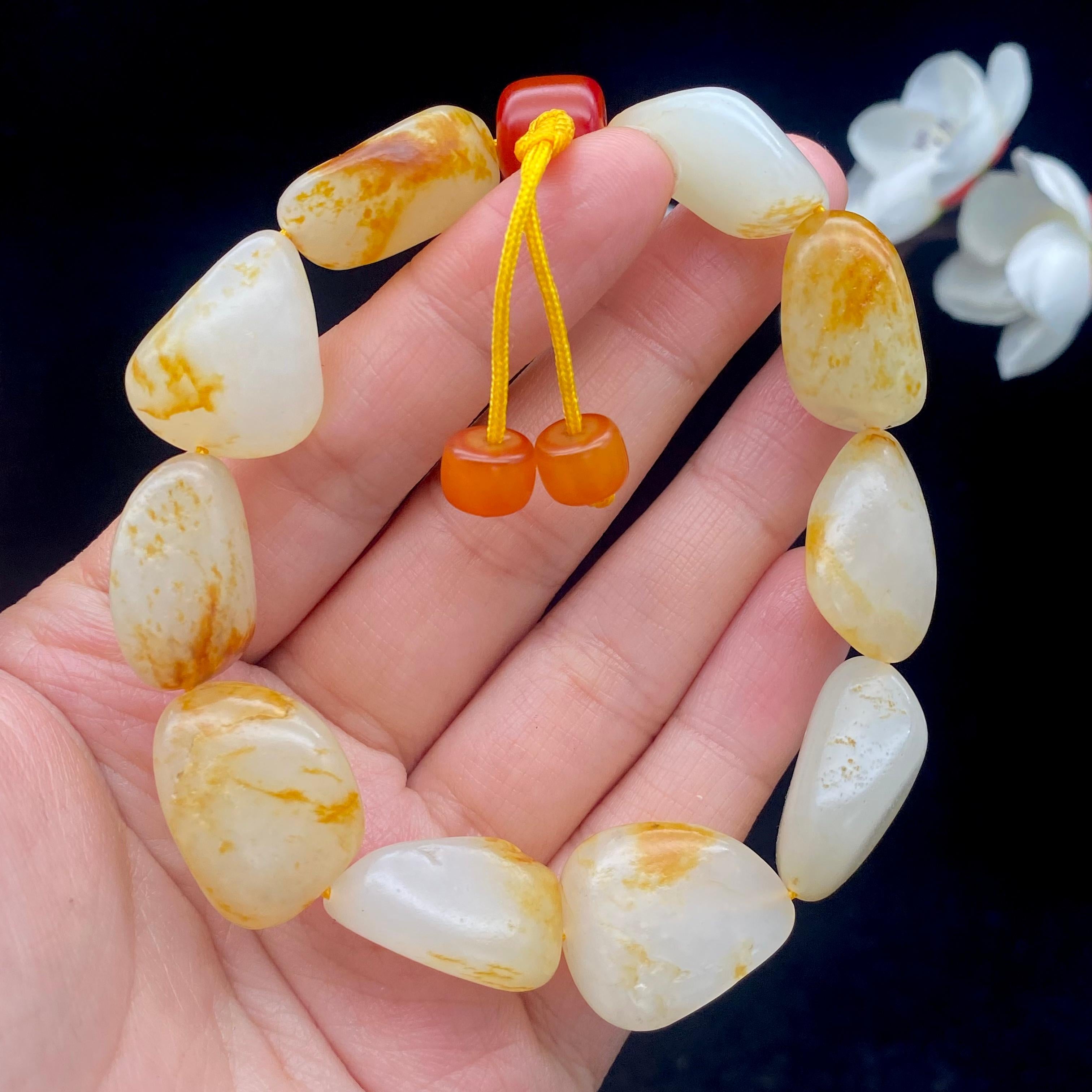 和田玉洒金皮籽料【精品手串】（50.8g）
