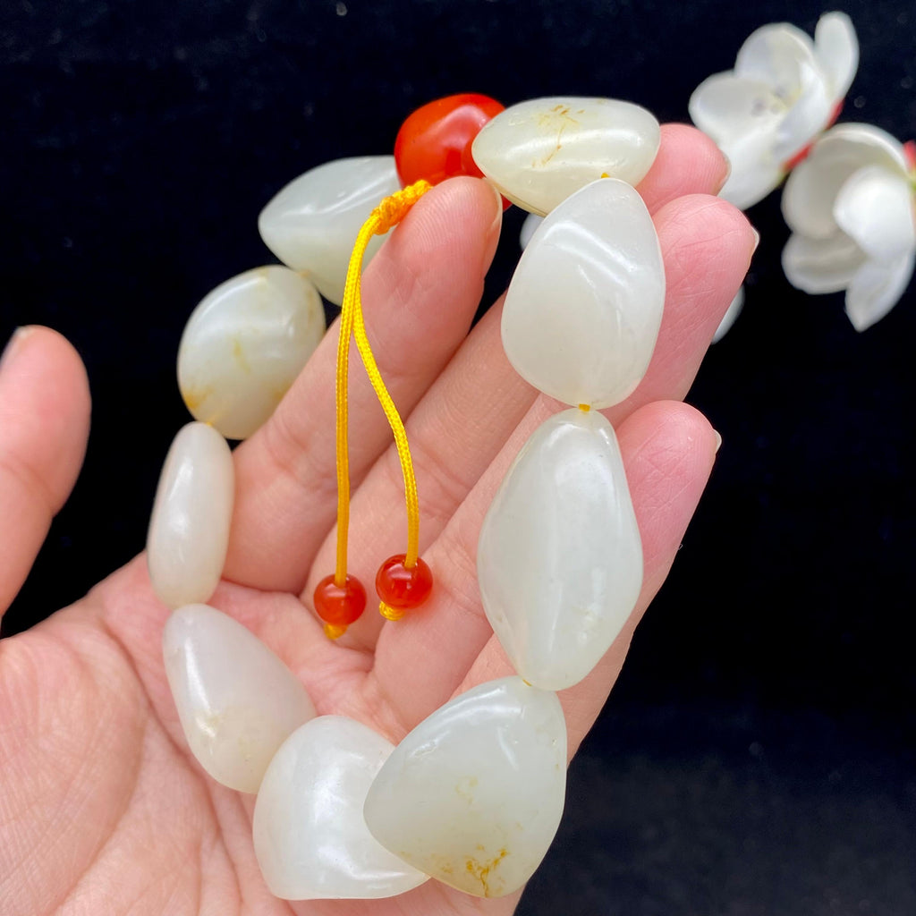 和田玉白玉带洒金皮籽料【精品手串】（65.3g）
