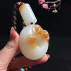 和田且末料糖白羊脂白玉三不猴手把件（172.3g）