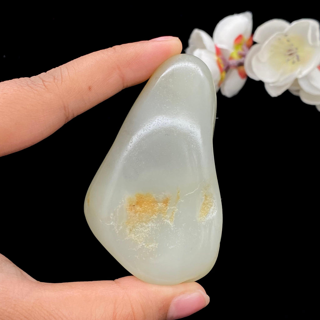 和田玉黄皮青花底籽料手把件（99g）