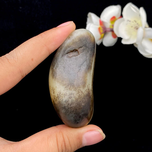 和田玉黑秋梨皮籽料原石（97g）