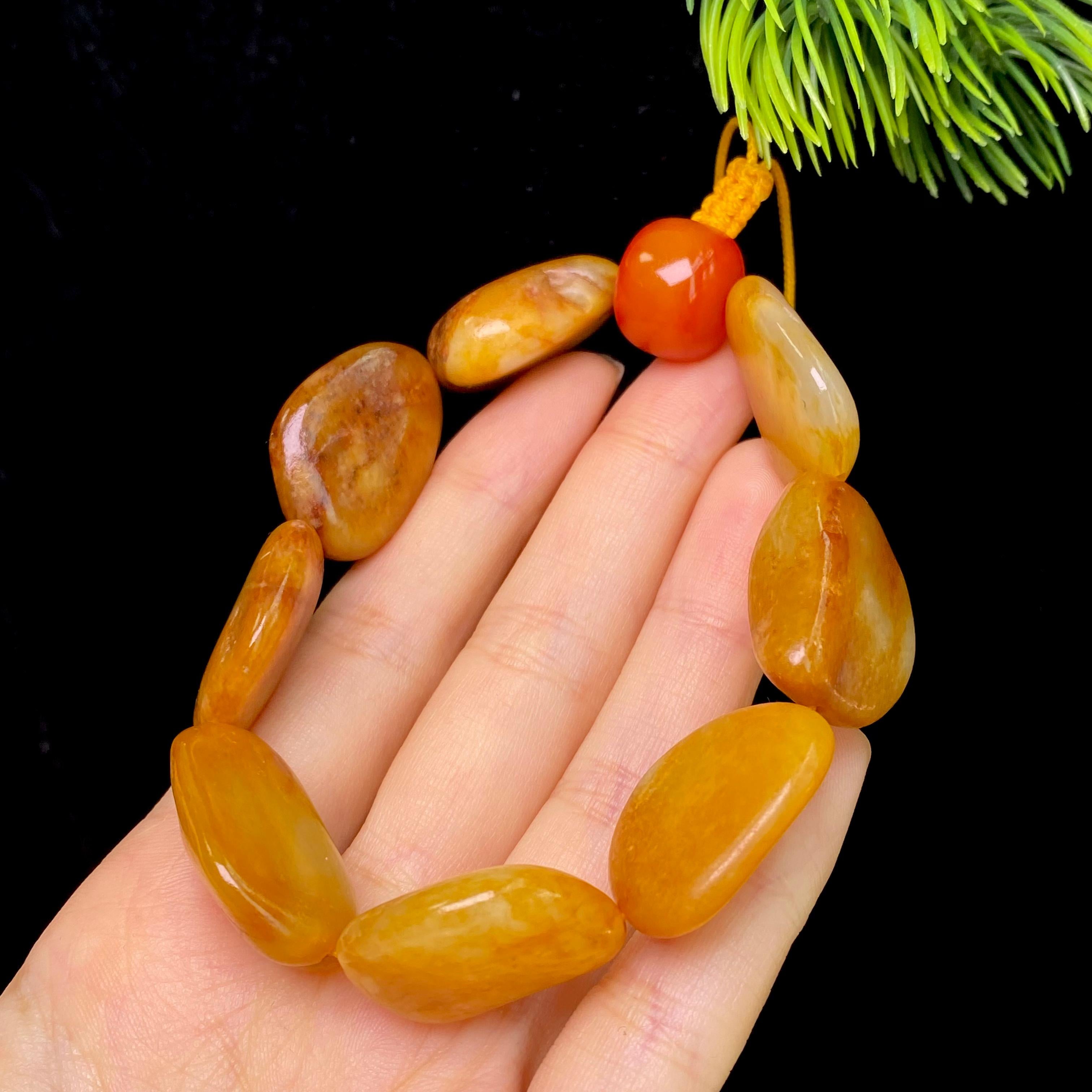 和田玉黄沁皮籽料手串（54.3g）