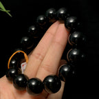 高品质和田玉山料黑青圆珠手串（79.7g）
