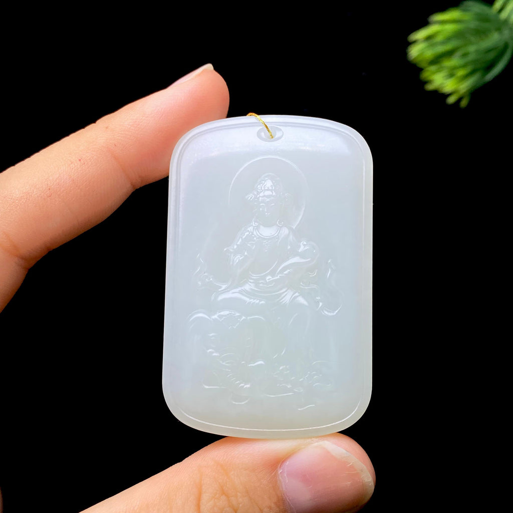 和田玉白玉普贤菩萨玉牌（39.3g）